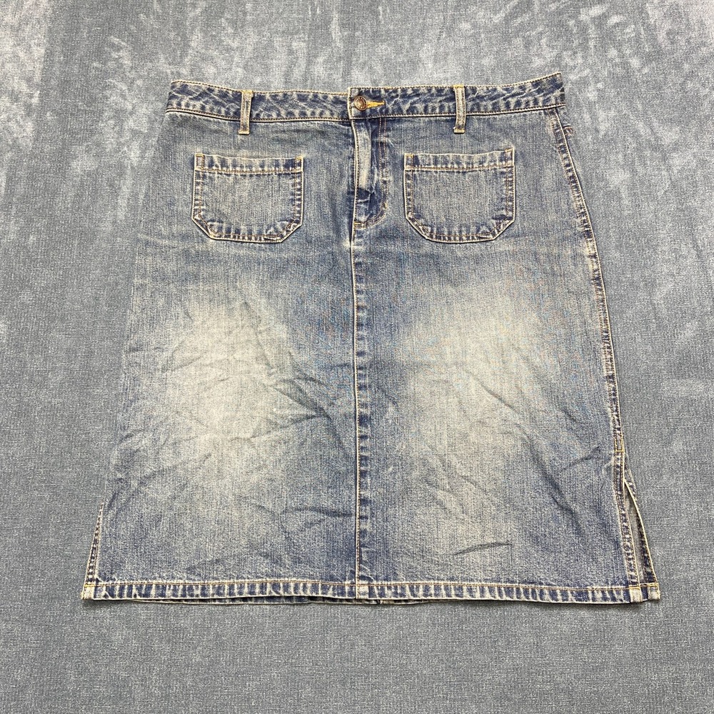 Vintage Old Navy Blue Jeans Midi Skirt Womens 35W Blue Denim Side Slit Retro